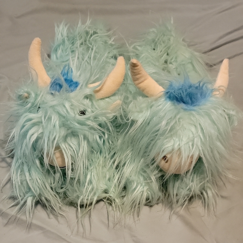 Fuzzy Mint Green Monster Slippers
